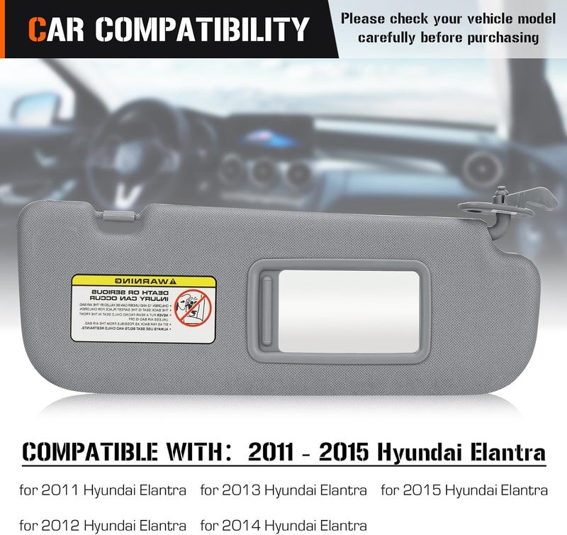 AEagle Sun Visor for Hyundai Elantra 2011-2015 (NOT fit GT Model), Right Passenger Side Gray Sunvisor Replacement 852203X000TX - Image 4